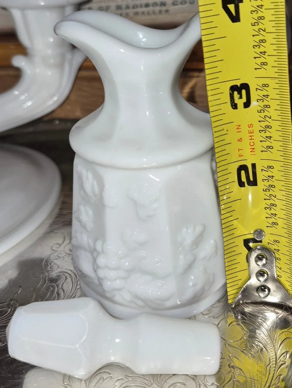 Vintage Westmoreland Paneled Grape Milk Glass Cruet with a matching stopper